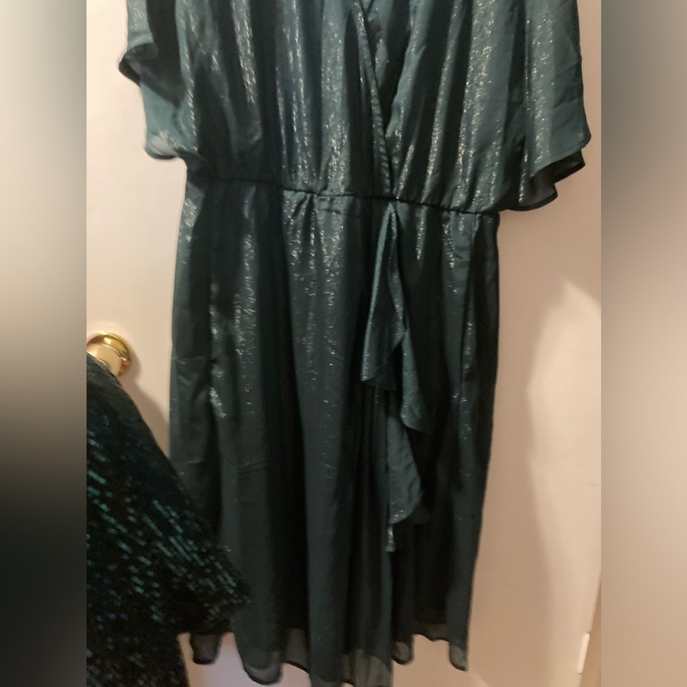 Bloomchic green, sparkling thread, dark green dress. Ptp is 17”  long is 44-47”